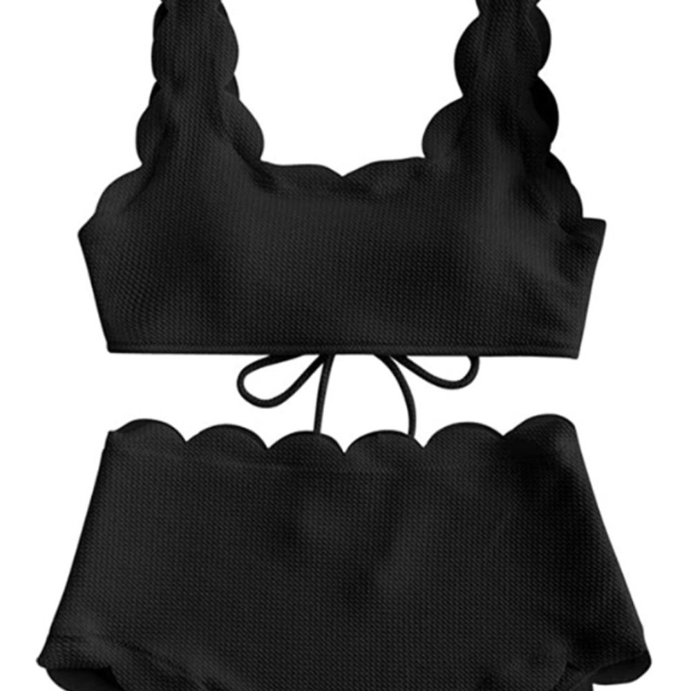 ZAFUL Scalloped Textured High-Waisted Bikini - S